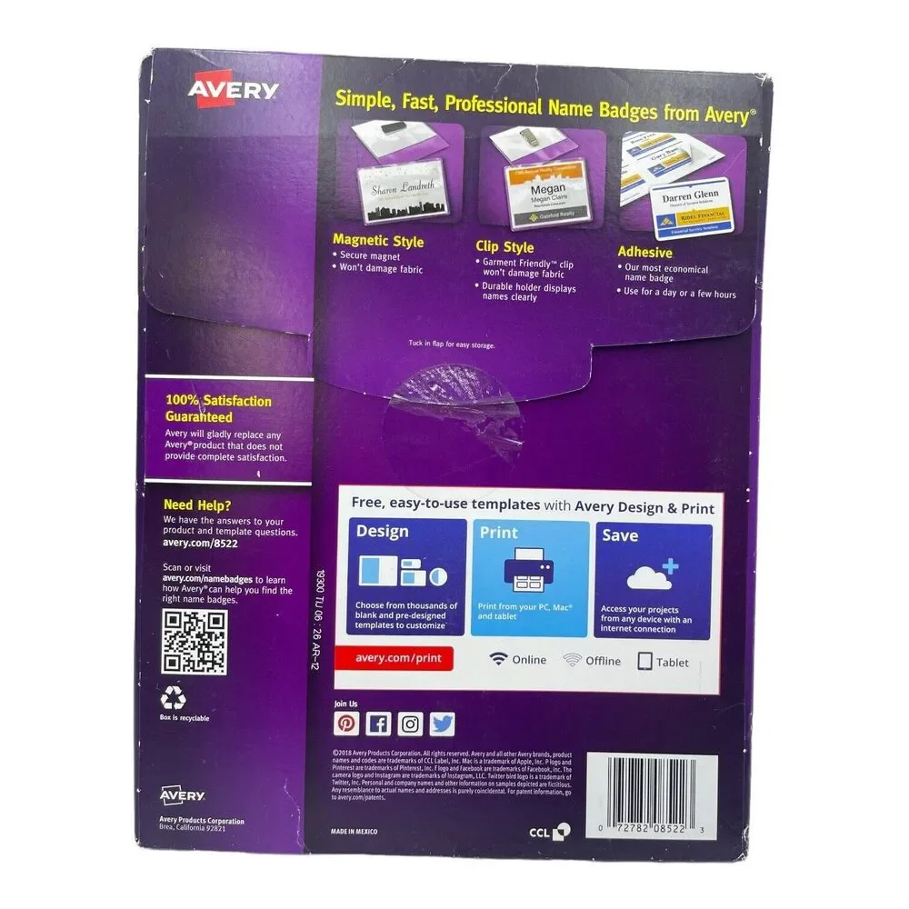 AVERY 8522 Vertical Style Name Badge Insert Refills 6 x 4 1/4